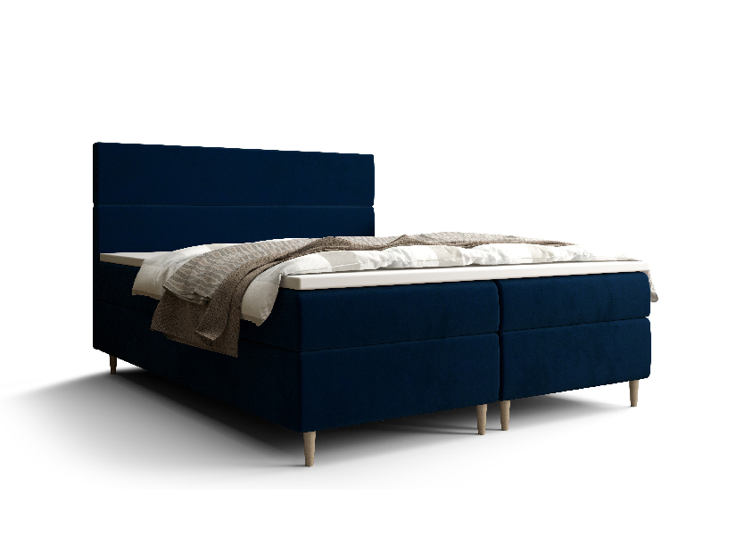Manželská posteľ Boxspring 180 cm Flu (tmavomodrá) (s matracom a úložným priestorom)