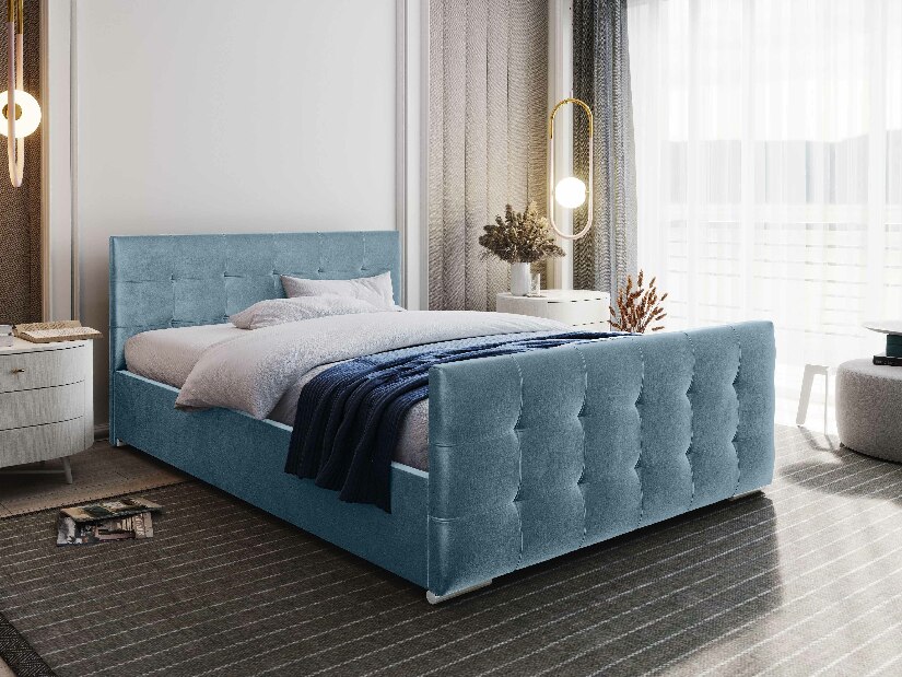 Manželská posteľ 180 cm Billie (modrá) (s roštom a úložným priestorom)