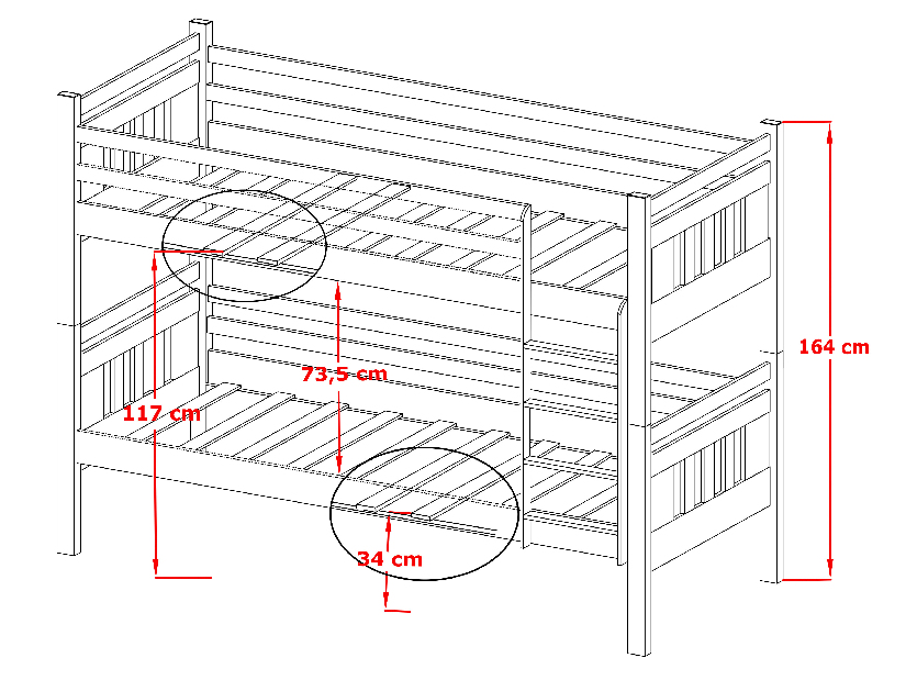 Detská posteľ 80 x 180 cm ARAS (s roštom a úl. priestorom) (borovica)