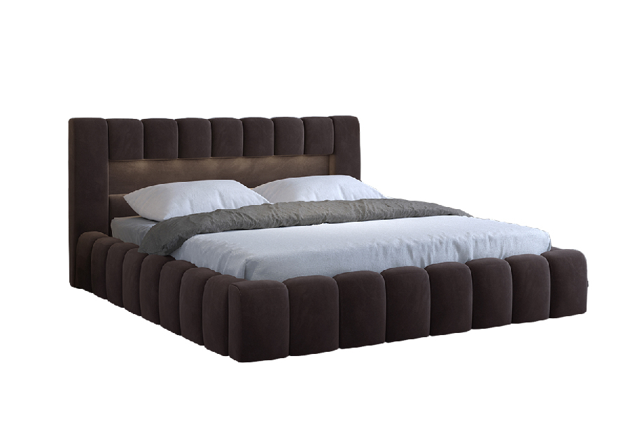 Manželská posteľ 140 cm Luxa (tmavohnedá) (s roštom, úl. priestorom a LED)