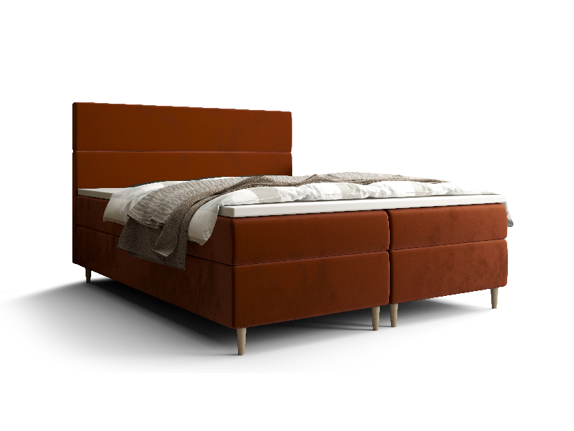 Manželská posteľ Boxspring 160 cm Flu (hnedooranžová) (s matracom a úložným priestorom)
