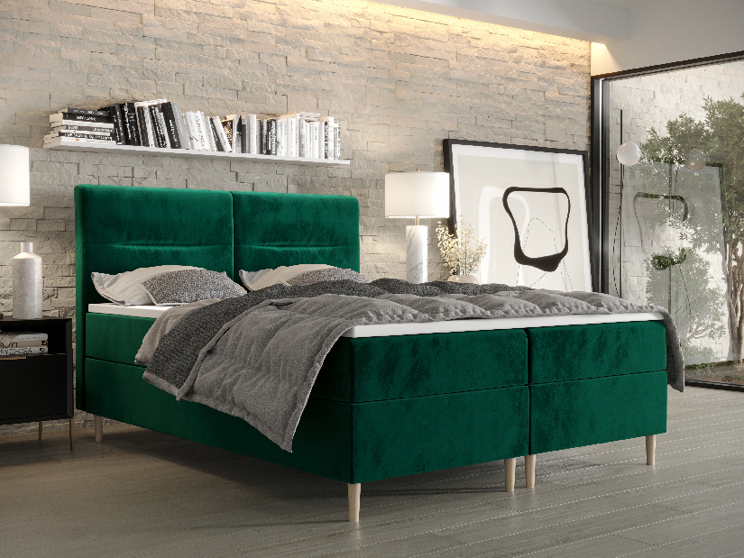 Manželská posteľ Boxspring 160 cm Saruta (olivová) (s matracom a úložným priestorom)