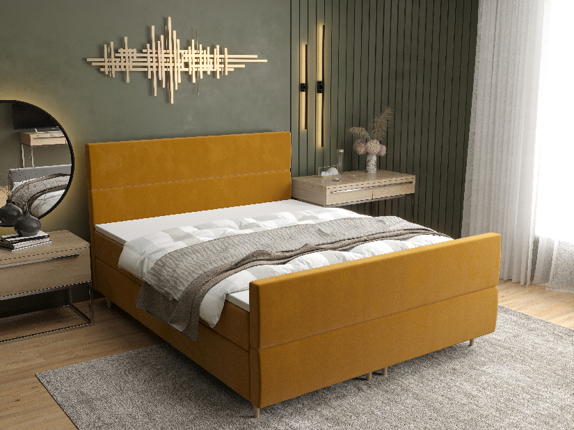 Manželská posteľ Boxspring 180 cm Flu plus (zlatá) (s matracom a úložným priestorom)