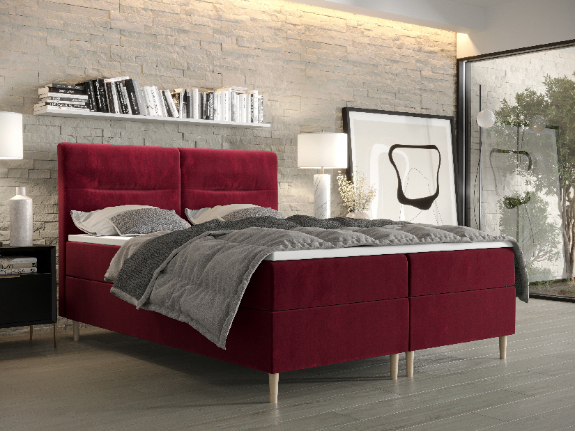 Manželská posteľ Boxspring 180 cm Saruta (bordová) (s matracom a úložným priestorom)