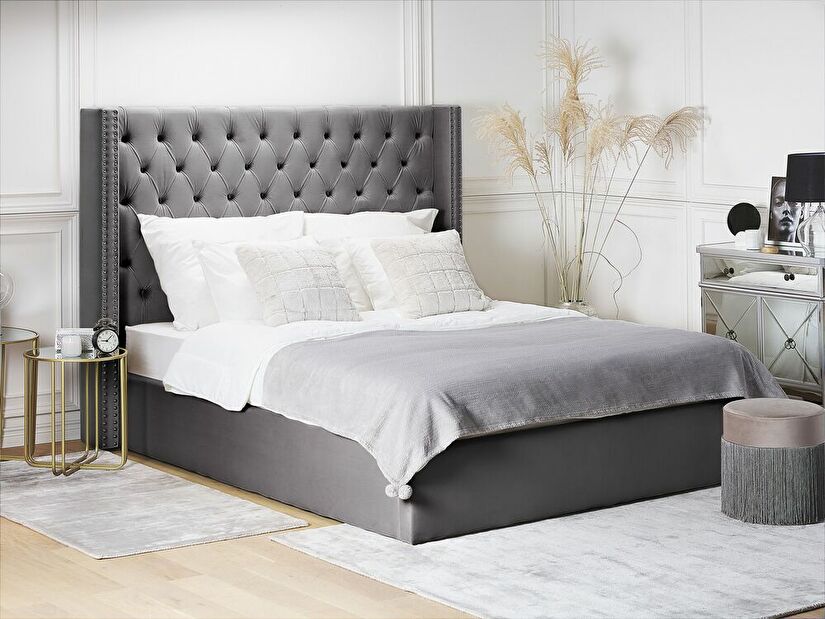 Manželská posteľ 180 cm LUBECK (polyester) (šedá) (s roštom)
