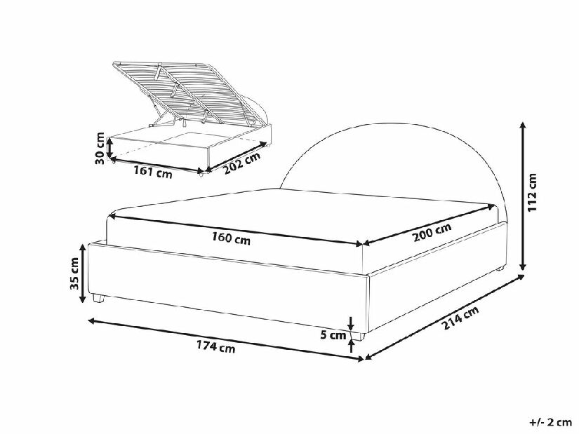 Manželská posteľ 160 cm Verena (sivá) (s roštom a úložným priestorom)