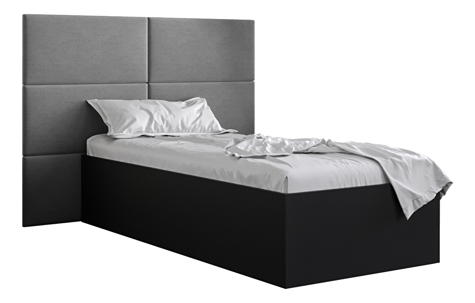 Jednolôžková posteľ s čalúneným čelom 90 cm Brittany 2 (čierna matná + sivá) (s roštom)