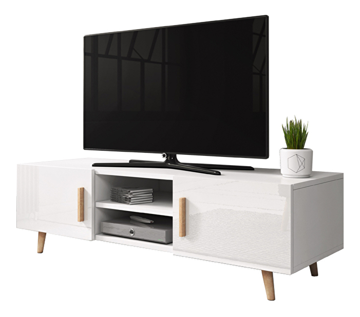 TV stolík/skrinka Santos 2 (biely lesk + biela matná)