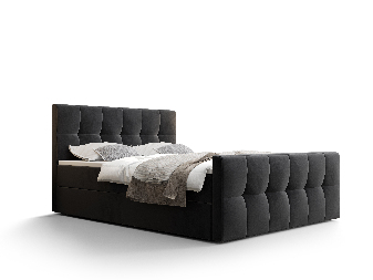 Manželská posteľ  Boxspring 140 cm Macheta Comfort (čierna) (s matracom a úložným priestorom)