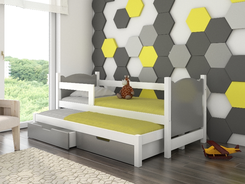 Rozkladacia detská posteľ 180x75 cm Chloe (s roštom a matracom) (biela + sivá)