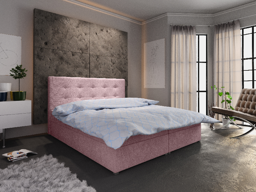 Manželská posteľ Boxspring 180 cm Fade 1 (ružová) (s matracom a úložným priestorom)