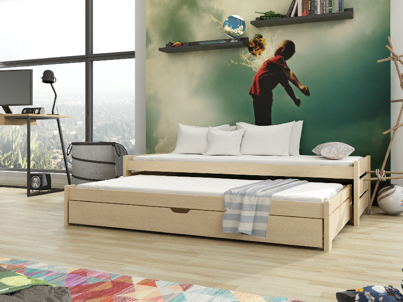 Detská posteľ 90 x 200 cm ANISSA (s roštom a úl. priestorom) (borovica)