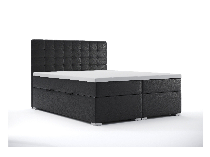 Kontinentálna posteľ 160 cm Clady (čierna ekokoža) (s úložným priestorom)