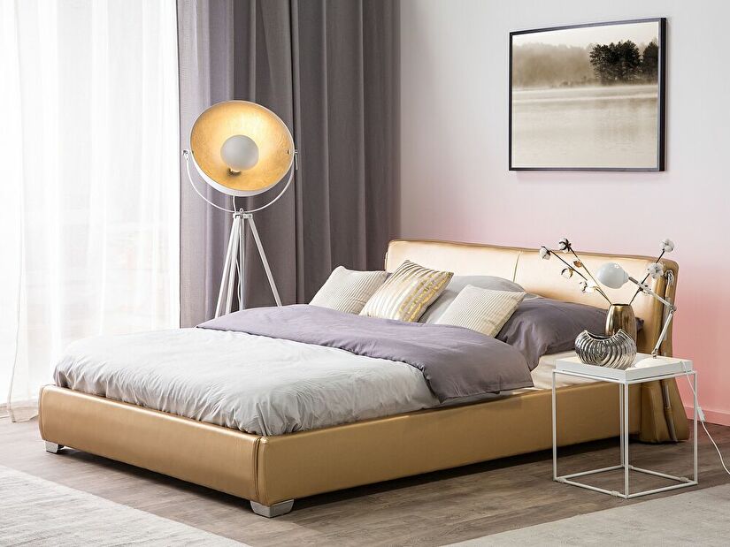 Manželská posteľ 140 cm PARNAS (s roštom a LED osvetlením) (zlatá)