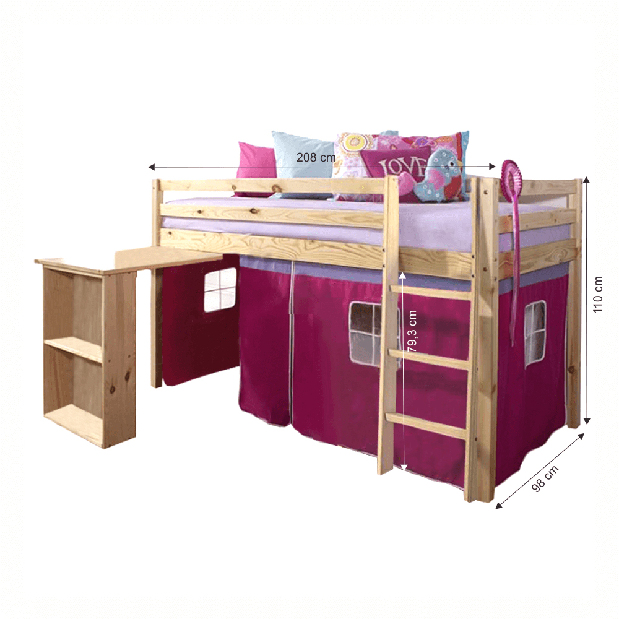 Detská posteľ s PC stolíkom 90 cm Alzaria (ružová)