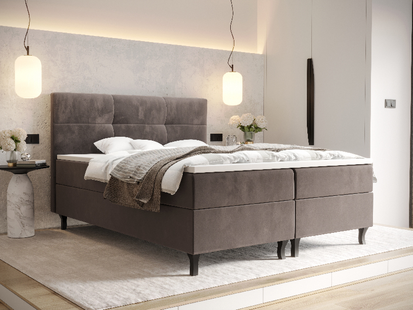 Manželská posteľ Boxspring 160 cm Lumba Comfort (hnedá) (s matracom a úložným priestorom)