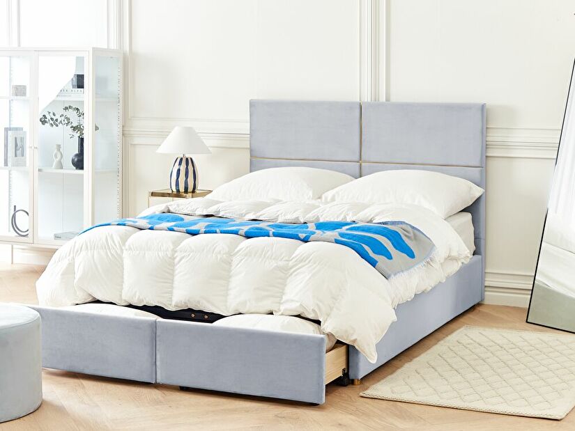 Manželská posteľ 140 cm Vissarion (sivá) (s roštom a úložným priestorom)