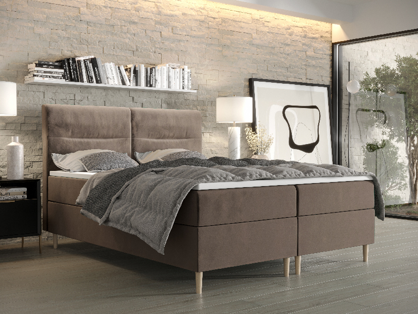 Manželská posteľ Boxspring 140 cm Saruta (hnedá) (s matracom a úložným priestorom)