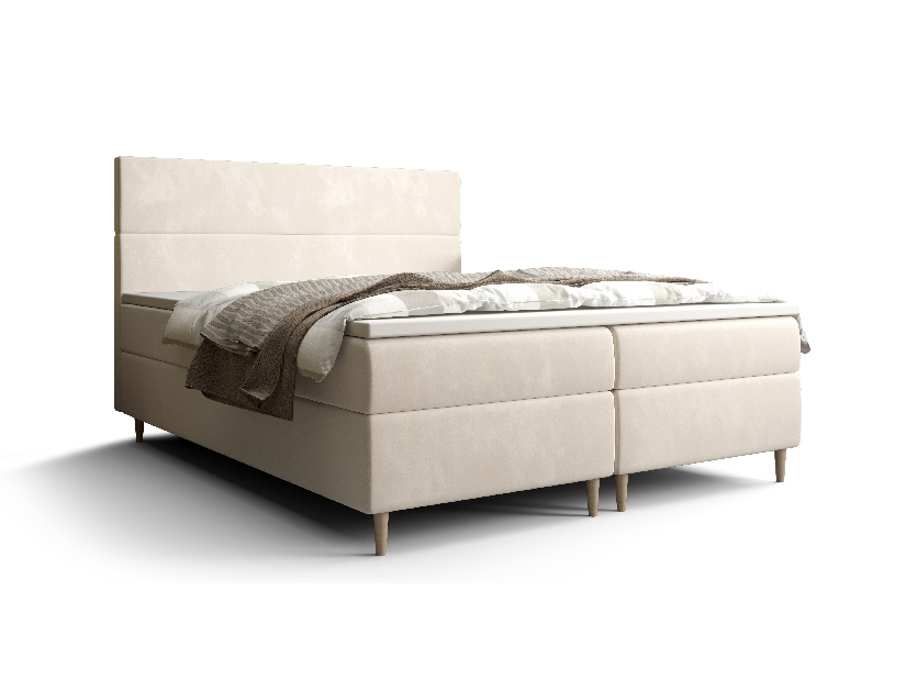 Manželská posteľ Boxspring 140 cm Flu (svetlobéžová) (s matracom a úložným priestorom)