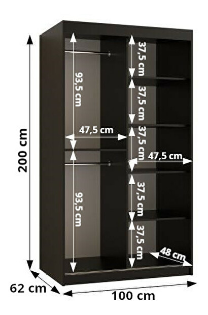 Šatníková skriňa so zrkadlom 100 cm Riana Slimo 2 100 (čierna)
