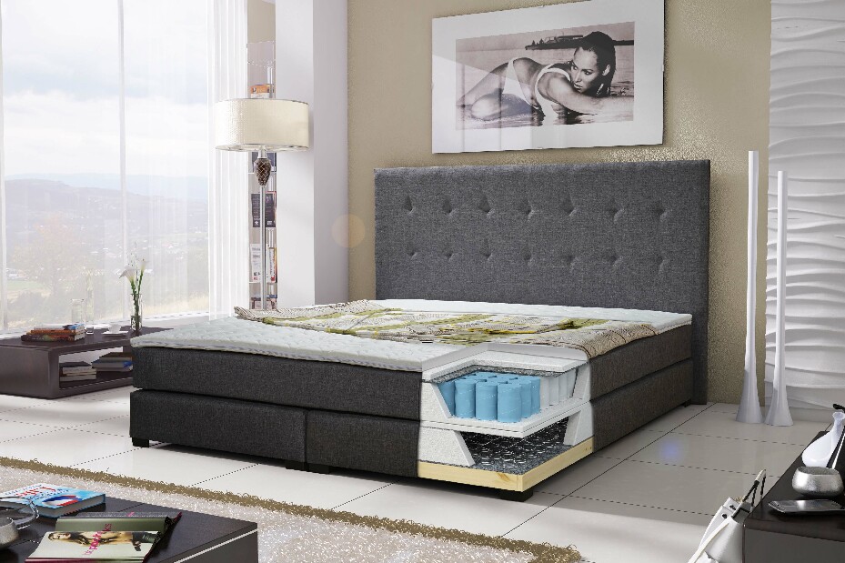 Kontinentálna posteľ 180 cm Caserta (sivá) (s matracmi)