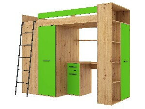 Poschodová posteľ 90 cm Vivian (L) (s roštom) (dub artisan + zelená)