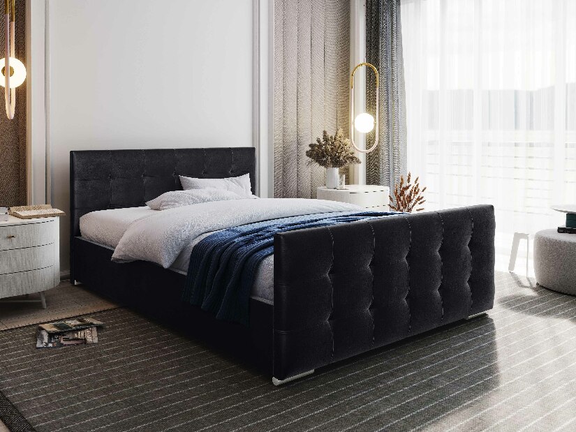 Manželská posteľ 140 cm Billie (čierna) (s roštom a úložným priestorom)