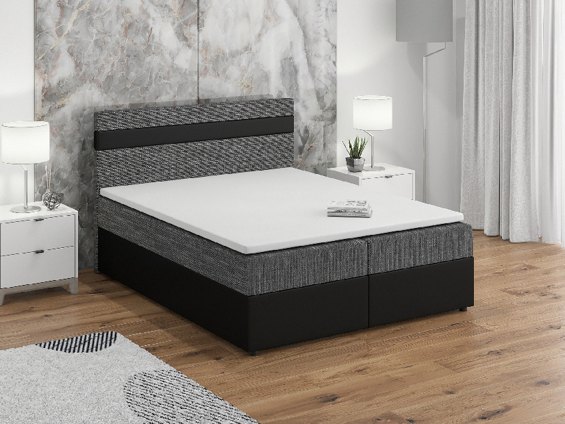 Kontinentálna posteľ 160x200 cm Mimosa (melíorvaná sivá + čierna) (s roštom a matracom)