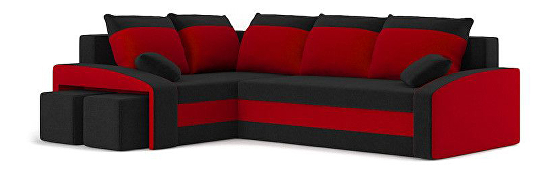 Rohová sedačka Gyan (čierna + červená) (s taburetkou) (L)