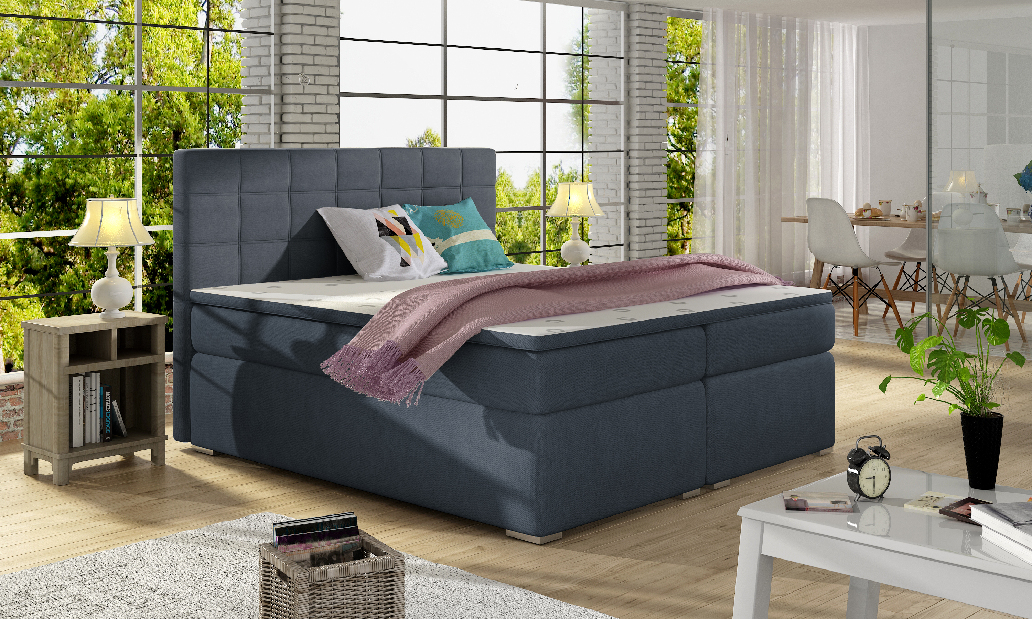 Kontinentálna posteľ 160 cm Abbie (modrá) (s matracmi)
