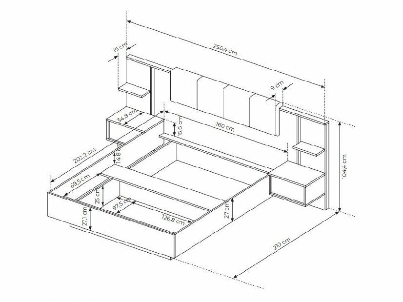 Manželská posteľ 160 cm s nočnými stolíkmi Danton K (s úložným priestorom) (bez matraca a roštu) (béžová)