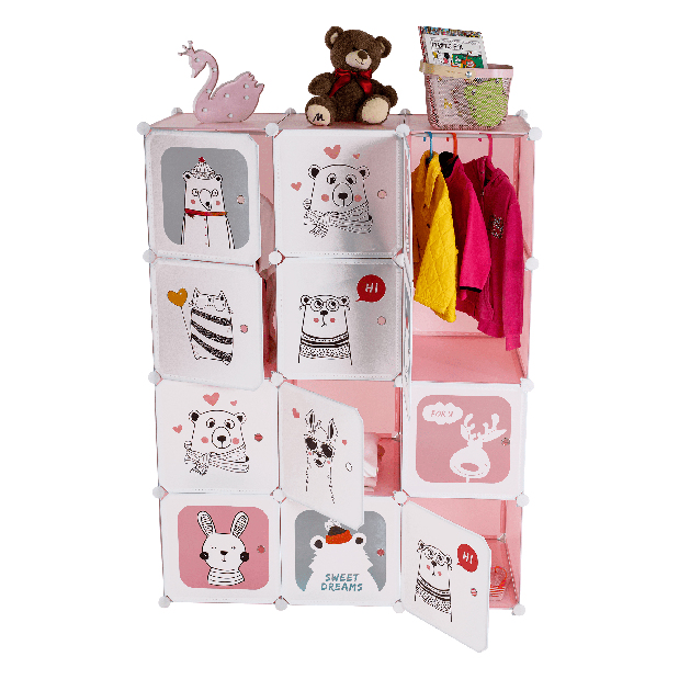 Detská modulárna skriňa Fresh Pink (ružová + detský vzor)