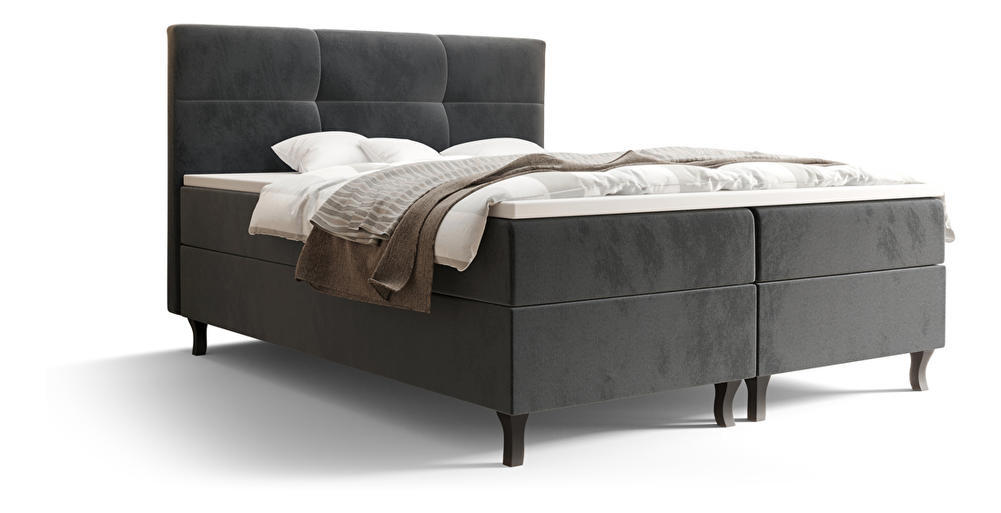 Manželská posteľ Boxspring 140 cm Lumba (tmavosivá) (s matracom a úložným priestorom)