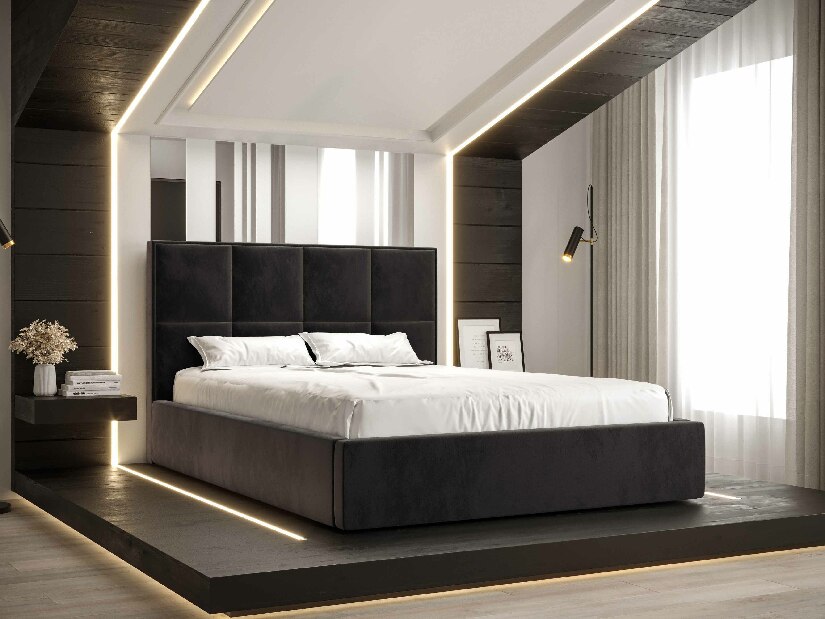 Manželská posteľ 160 cm Gino (čierna) (s roštom a úložným priestorom)