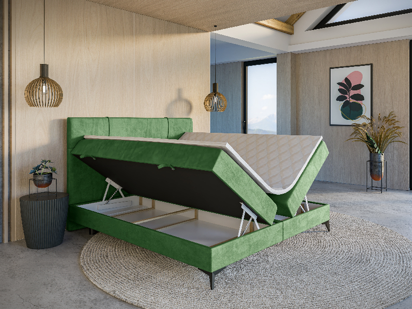 Kontinentálna posteľ 200 cm Nivela (zelená) (s matracom a úl. priestorom)