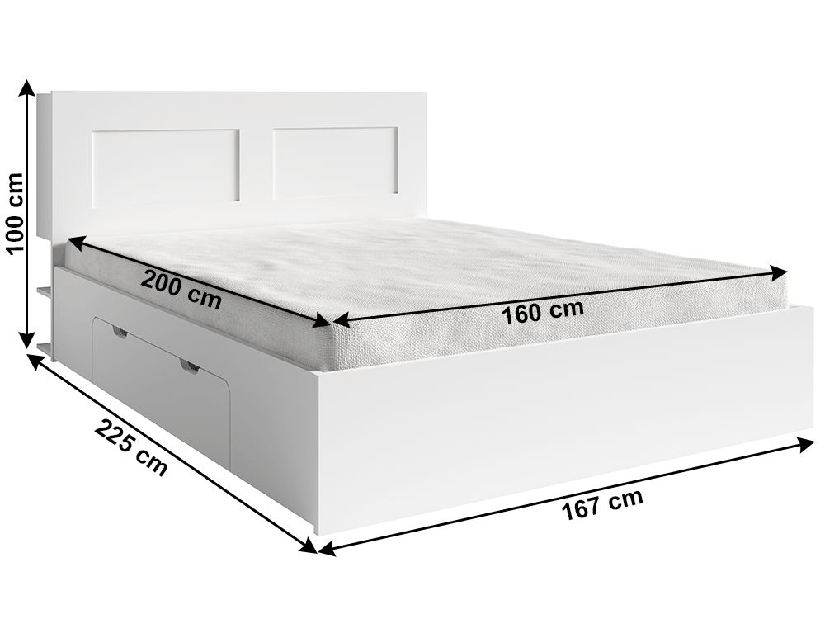 Spálňa (posteľ 160X200 cm, 2 ks nočný stolík, skriňa) Ramiok (biela)