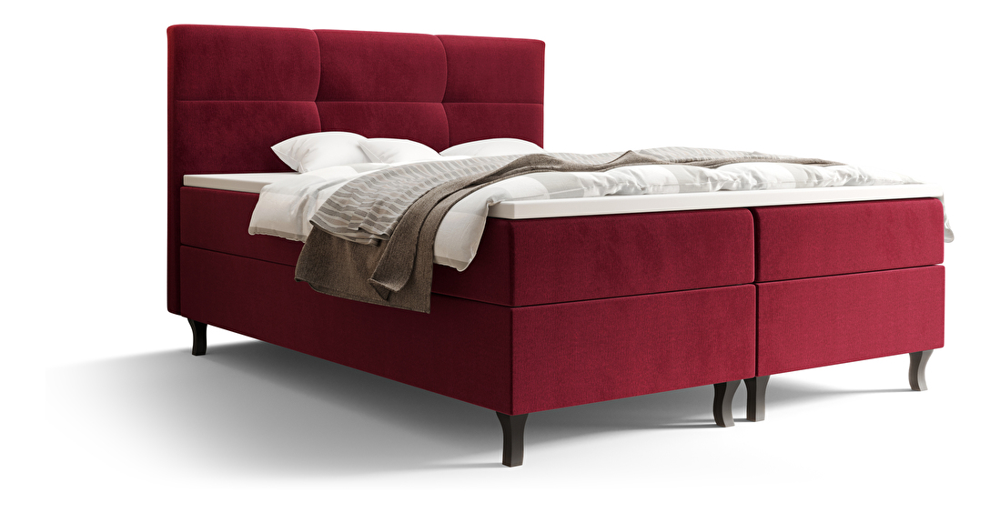 Manželská posteľ Boxspring 160 cm Lumba (bordová) (s matracom a úložným priestorom)