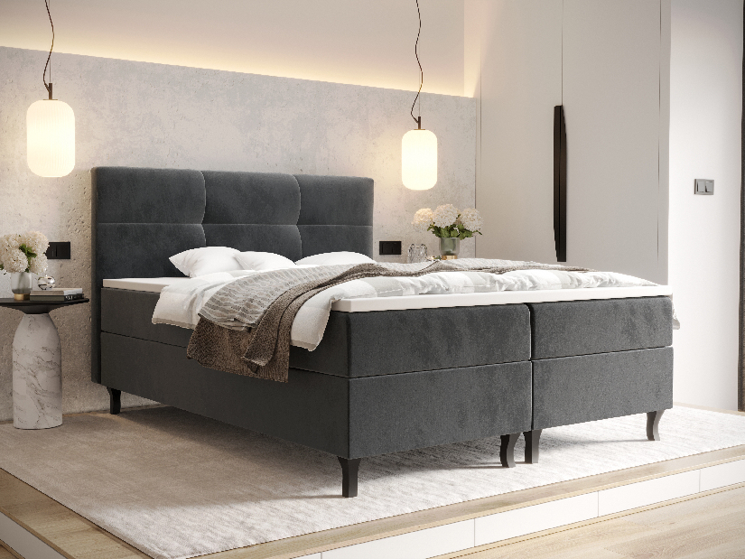 Manželská posteľ Boxspring 140 cm Lumba (tmavosivá) (s matracom a úložným priestorom)