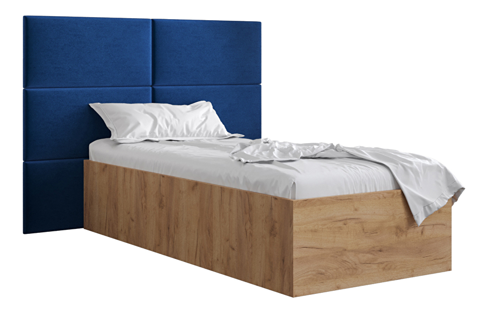 Jednolôžková posteľ s čalúneným čelom 90 cm Brittany 2 (dub craft zlatý + modrá) (s roštom)