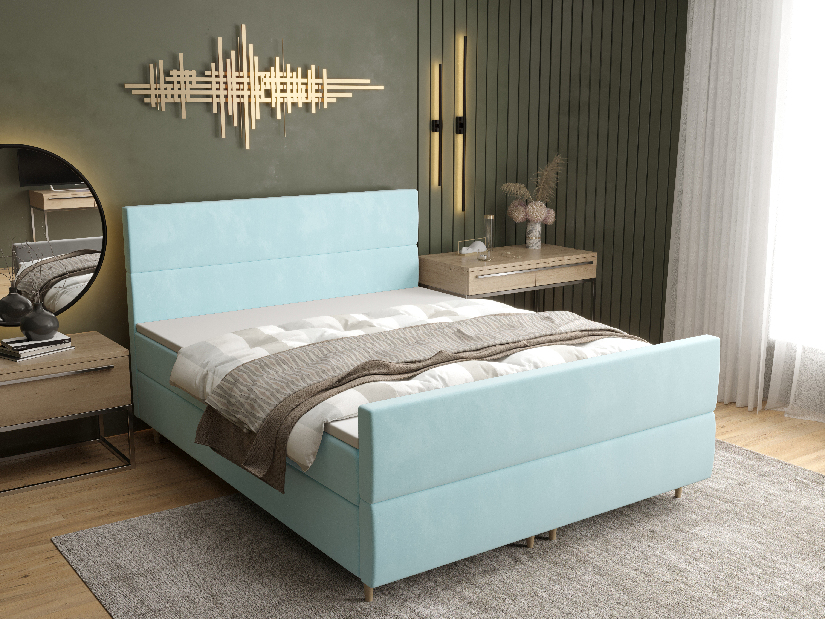 Manželská posteľ Boxspring 140 cm Flu Plus Comfort (svetlomodrá) (s matracom a úložným priestorom)
