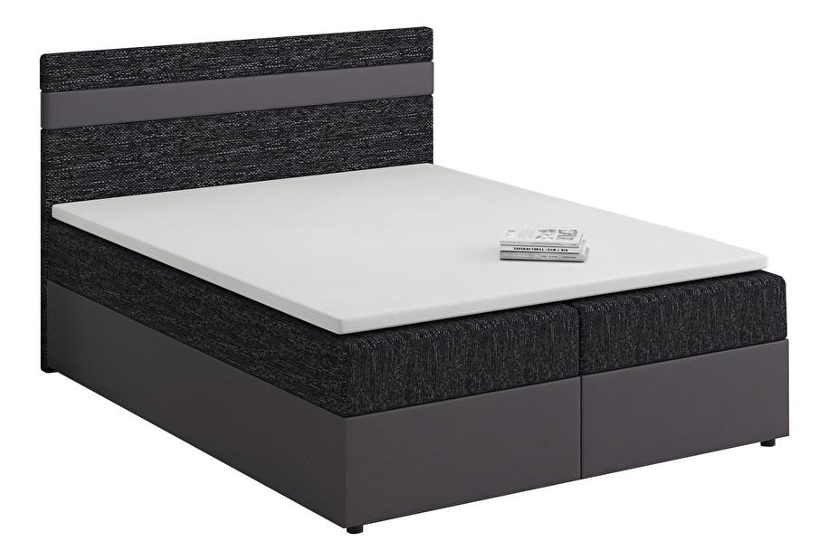Kontinentálna posteľ 180x200 cm Mimosa (melírovaná čierna + tmavosivá) (s roštom a matracom)