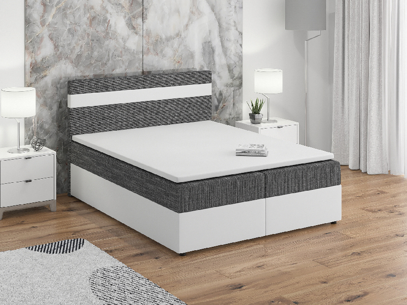Kontinentálna posteľ 180x200 cm Mimosa (melírovaná sivá + biela) (s roštom a matracom)