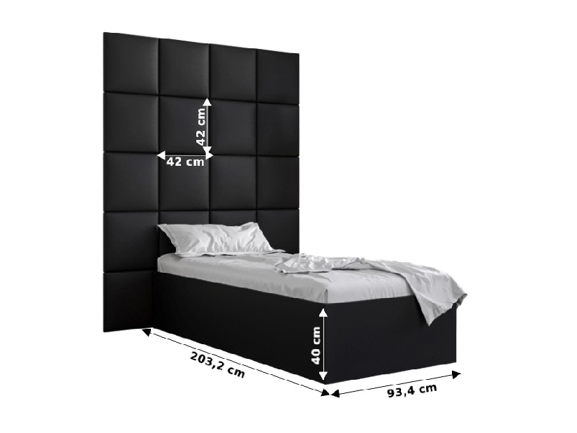 Jednolôžková posteľ s čalúneným čelom 90 cm Brittany 3 (čierna matná + biela) (s roštom)