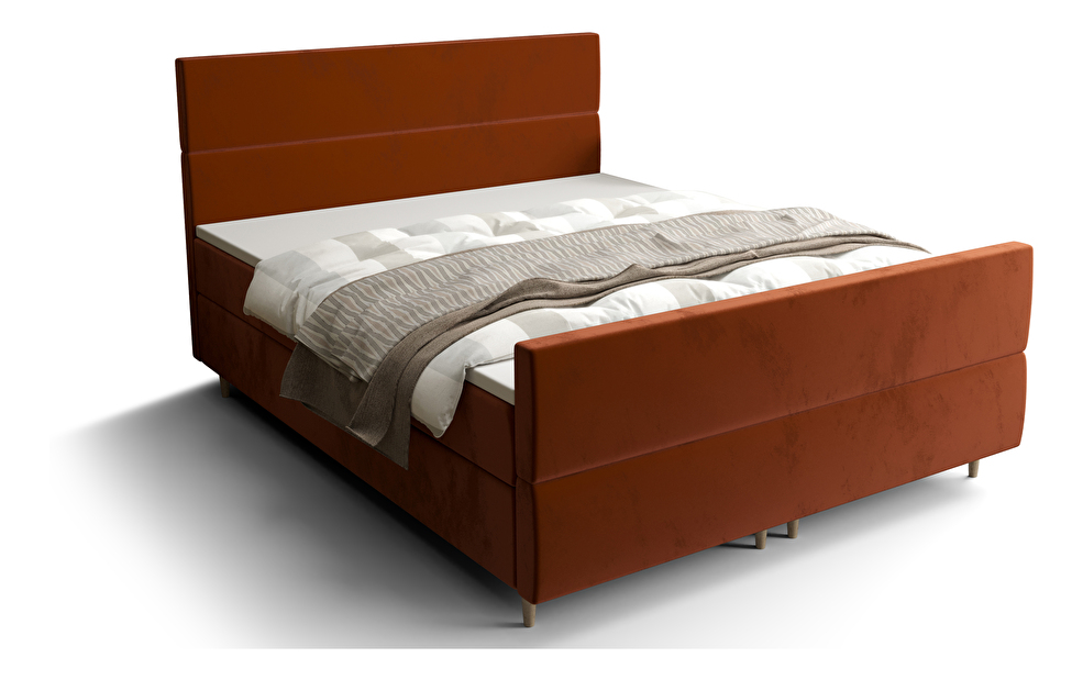 Manželská posteľ Boxspring 140 cm Flu plus (hnedooranžová) (s matracom a úložným priestorom)