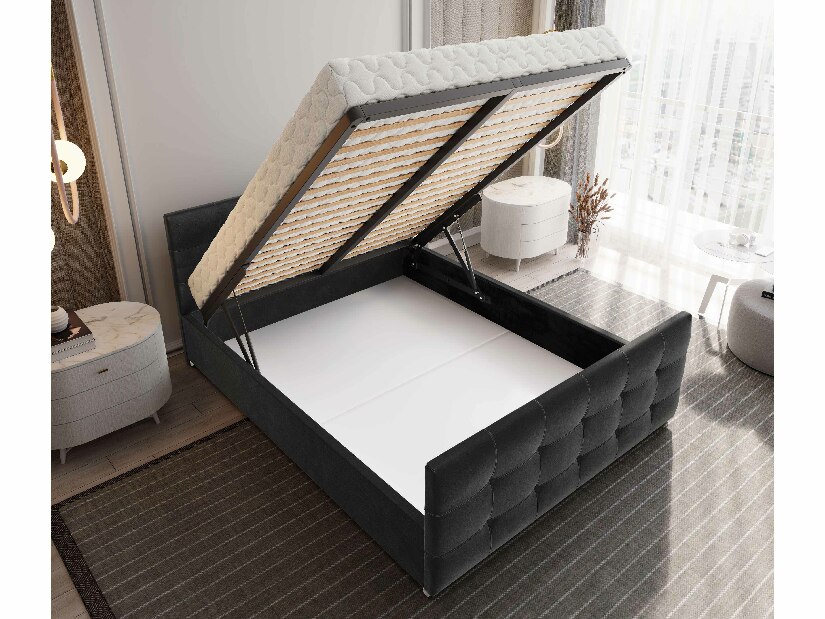 Manželská posteľ 140 cm Billie (čierna) (s roštom a úložným priestorom)