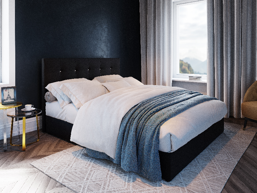 Kontinentálna posteľ 160 cm Karen (čierna) (s matracom a úložným priestorom)