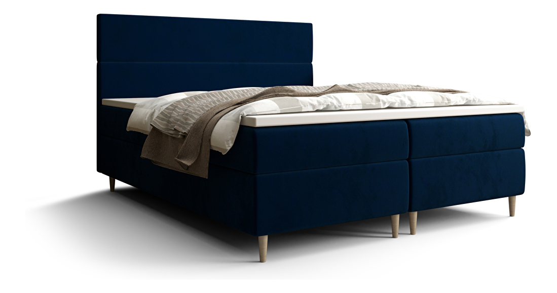 Manželská posteľ Boxspring 160 cm Flu (tmavomodrá) (s matracom a úložným priestorom)