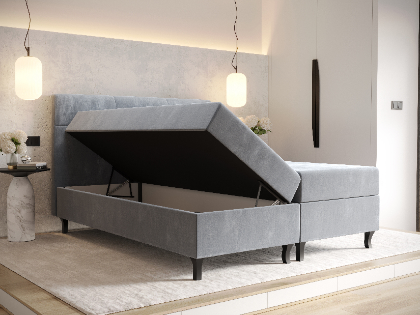 Manželská posteľ Boxspring 160 cm Lumba Comfort (sivomodrá) (s matracom a úložným priestorom)