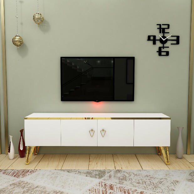 TV stolík/skrinka Capari (Biela + Zlatá)