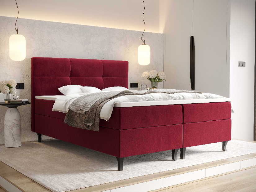Manželská posteľ Boxspring 140 cm Lumba (bordová) (s matracom a úložným priestorom)